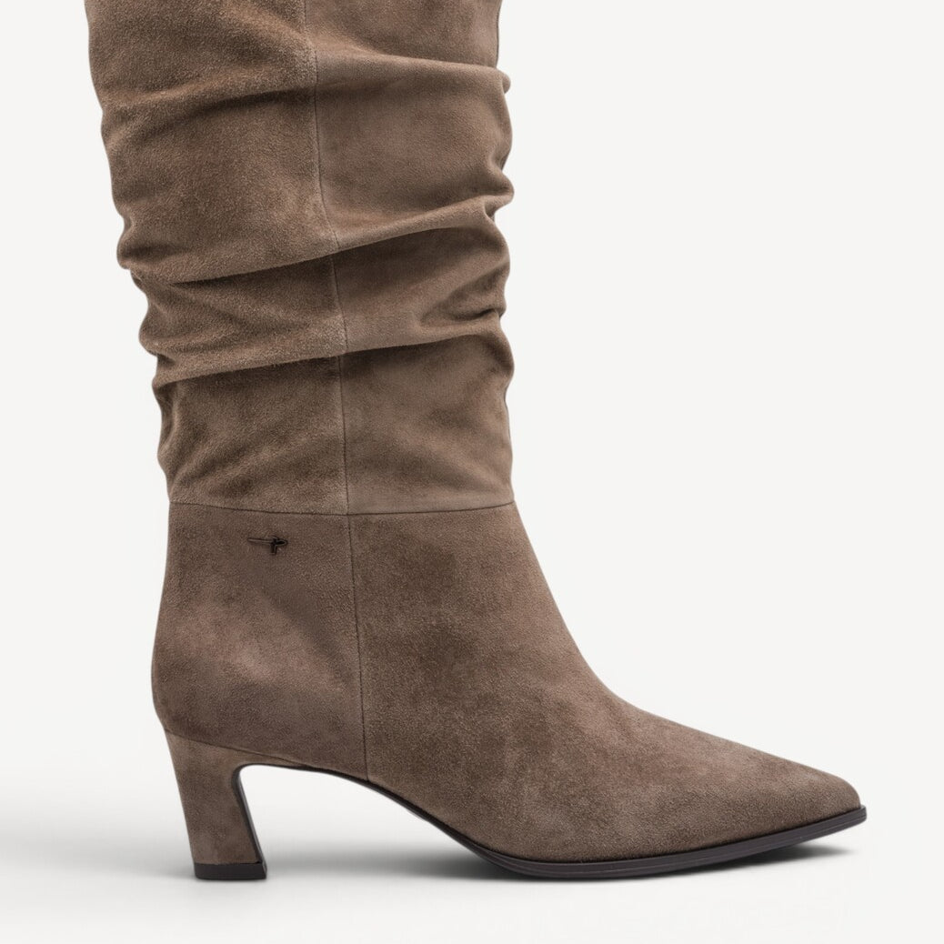 DAMESLAARS LANG/HALFHOOG-Beige suède/nubuck