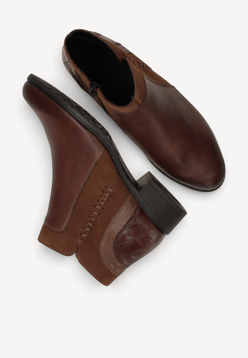 DAMES BOOTS+KORT LAARS-Bruin leer
