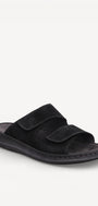 HE SLIPPER/SAND-Zwart leer