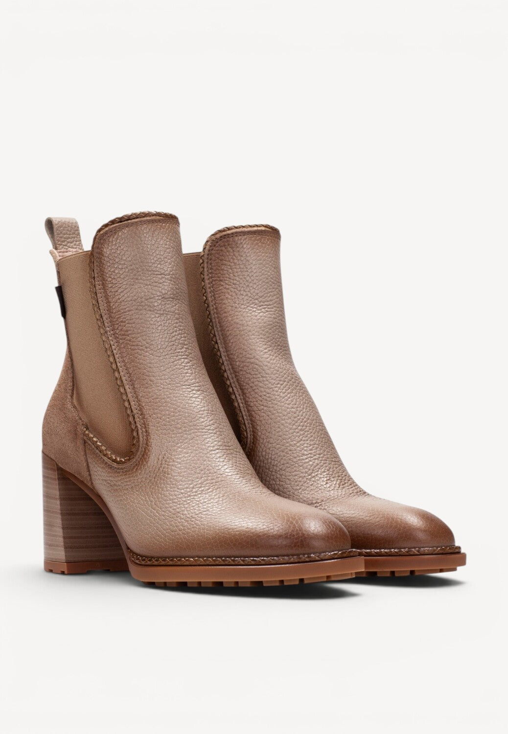DAMES BOOTS+KORT LAARS-Beige leer