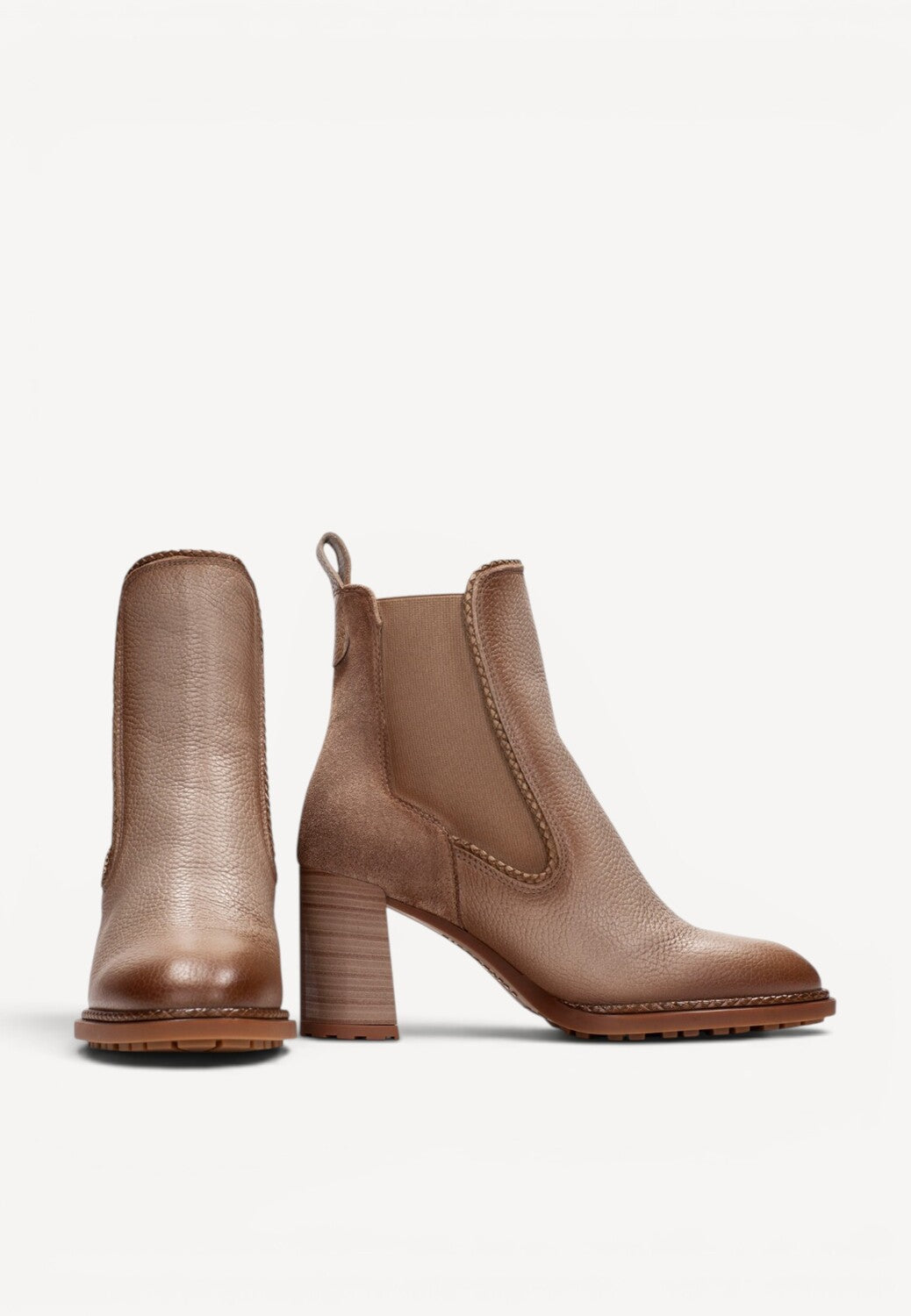 DAMES BOOTS+KORT LAARS-Beige leer