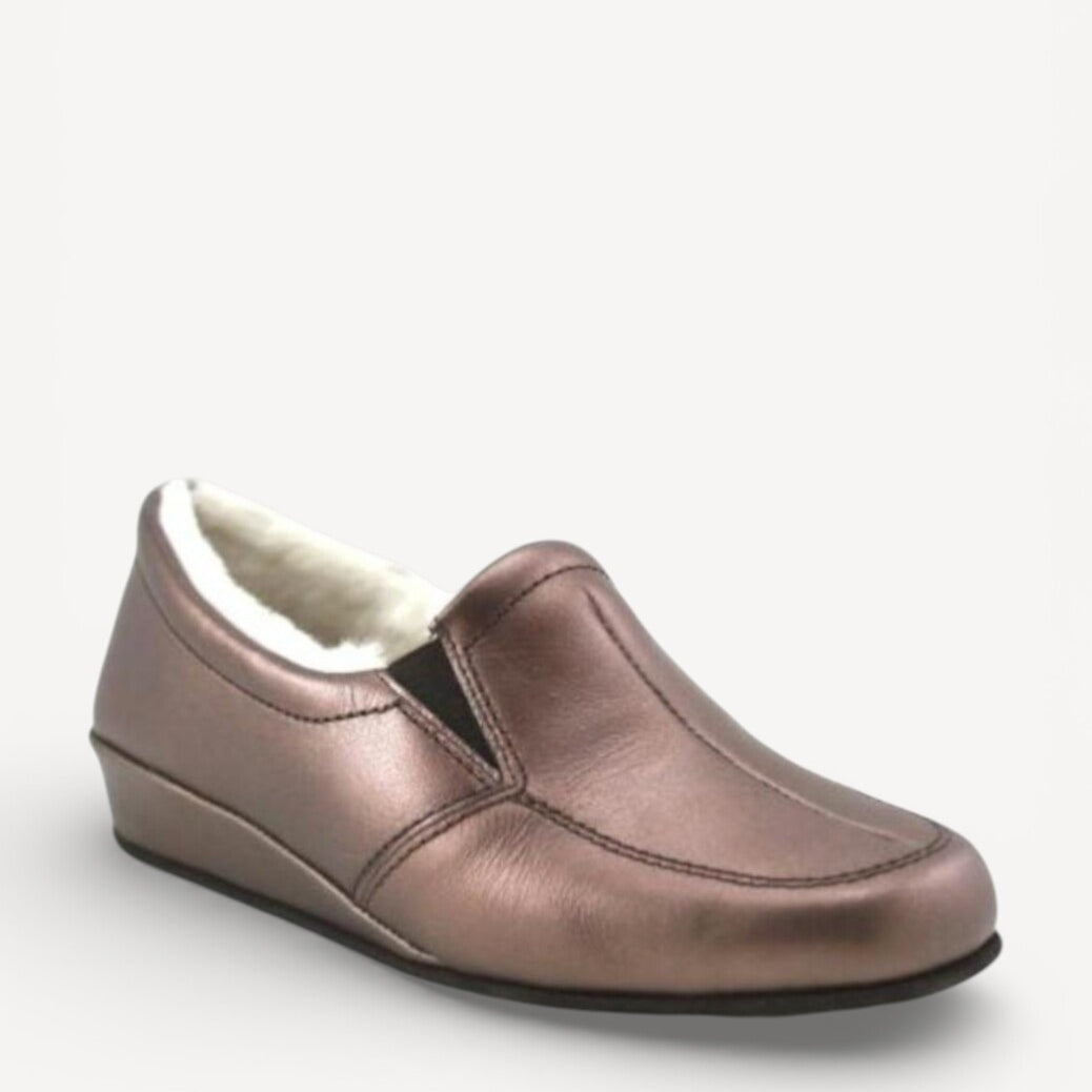 Dames dichte pantoffels-Brons leer