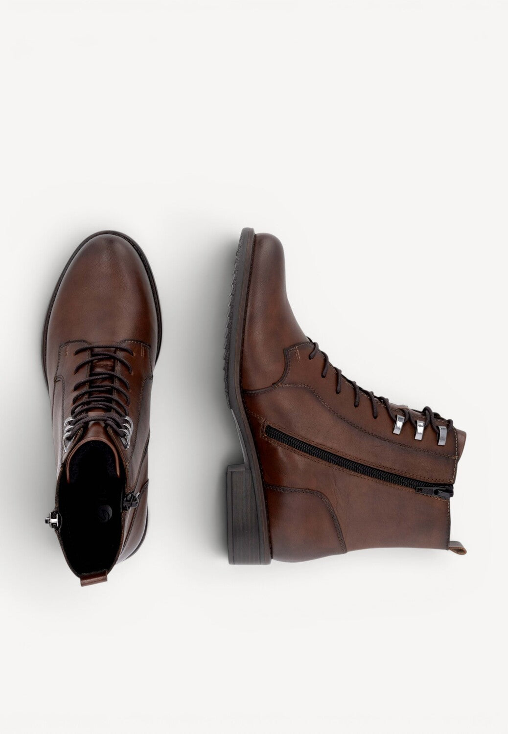 DAMES BOOTS+KORT LAARS-Bruin leer
