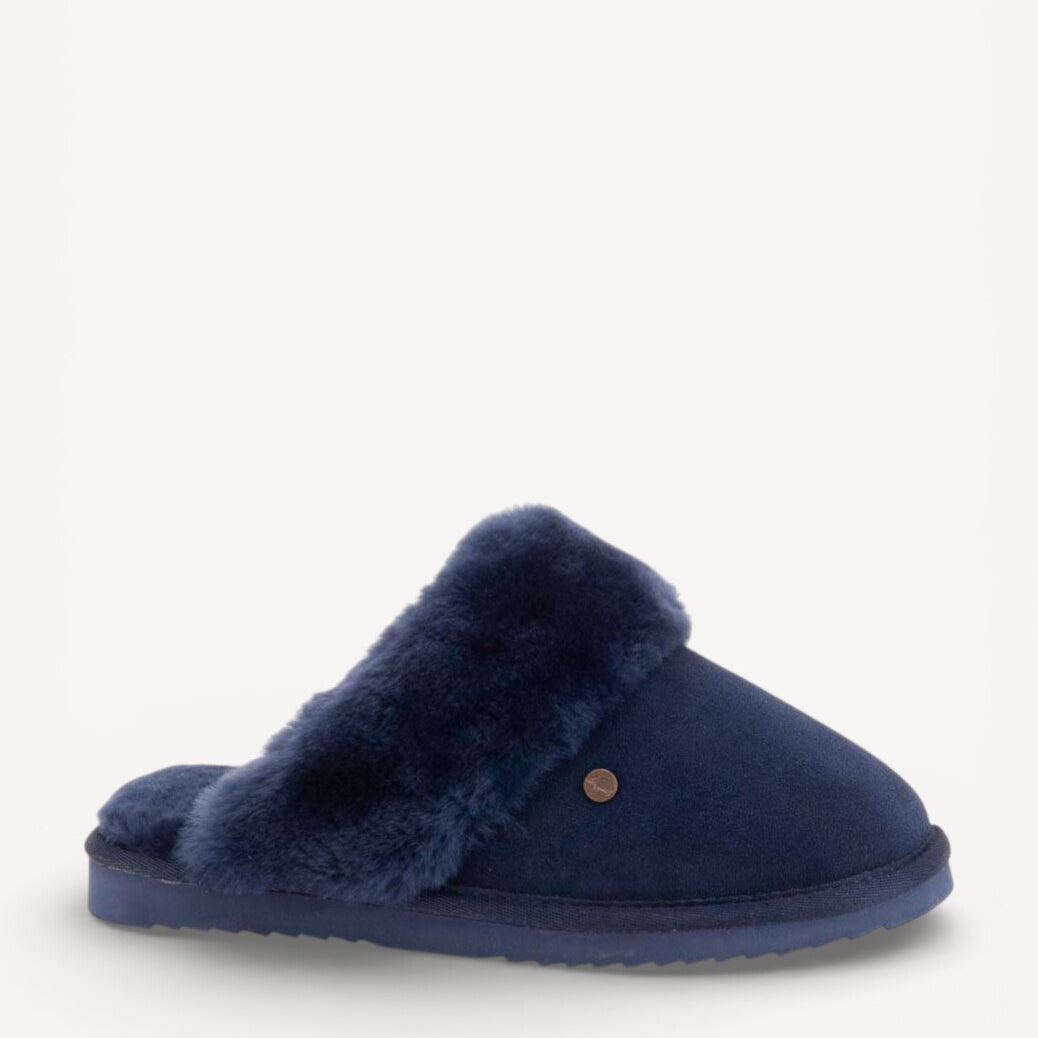 Dames muil pantoffels-Blauw suède/nubuck