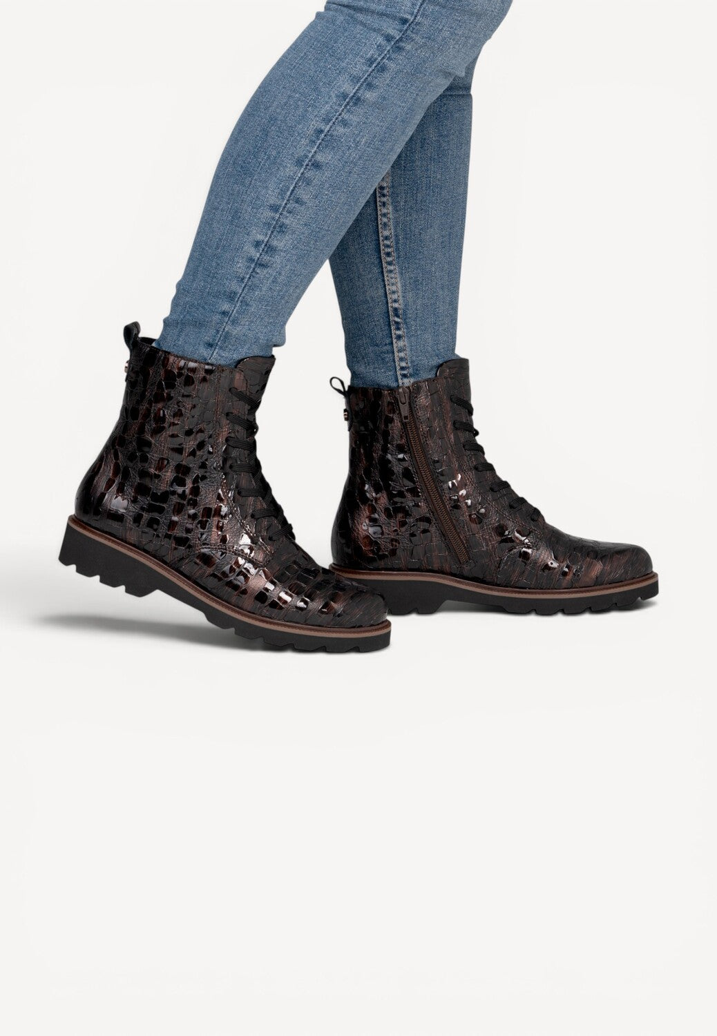 DAMES BOOTS+KORT LAARS-Bruin leer