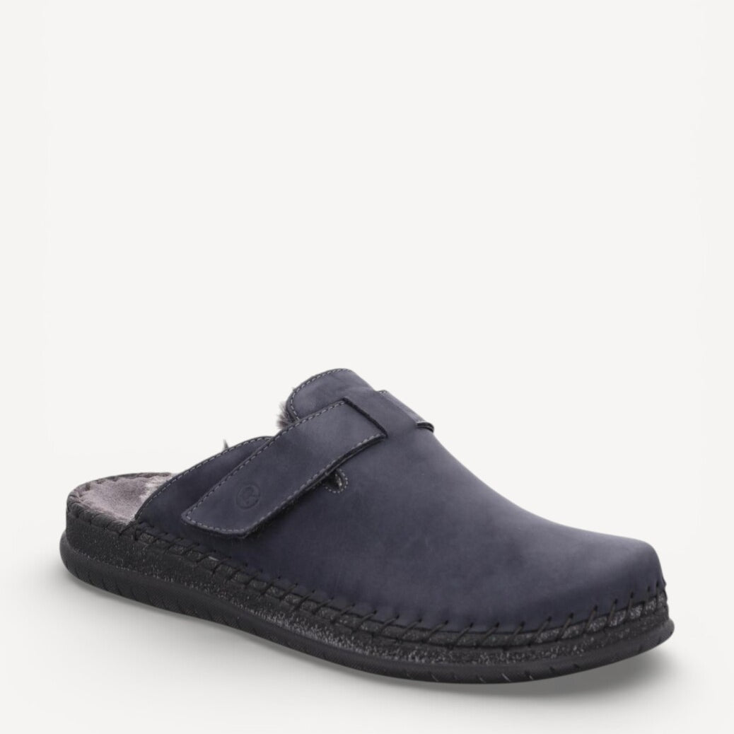 Heren muil pantoffels-Blauw suède/nubuck