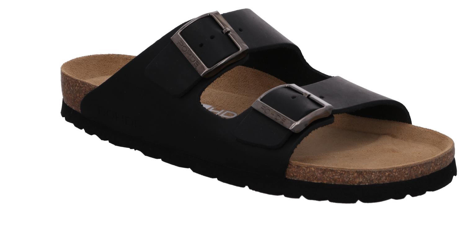 HE SLIPPER/SAND-Zwart leer