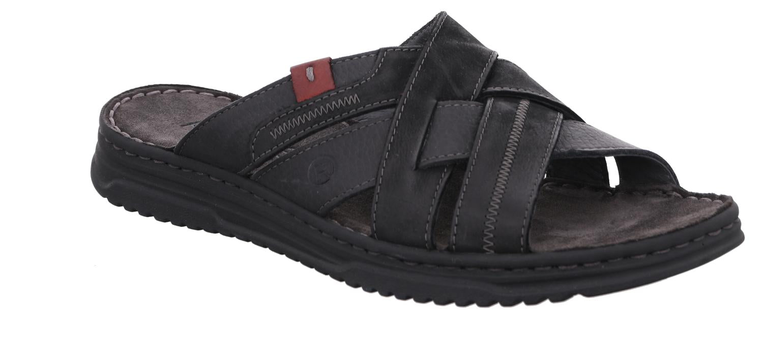 HE SLIPPER/SAND-Zwart leer