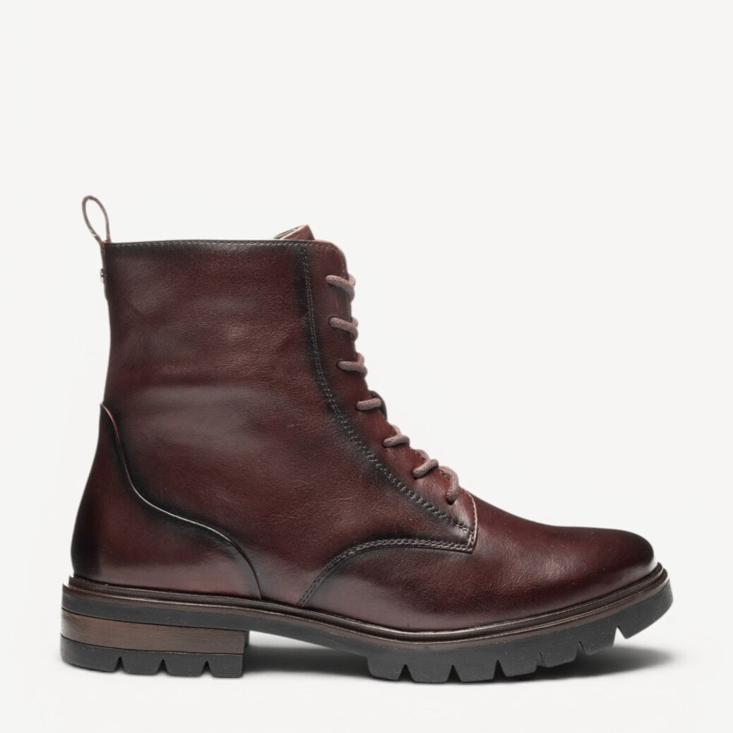 DAMES BOOTS+KORT LAARS-Rood leer