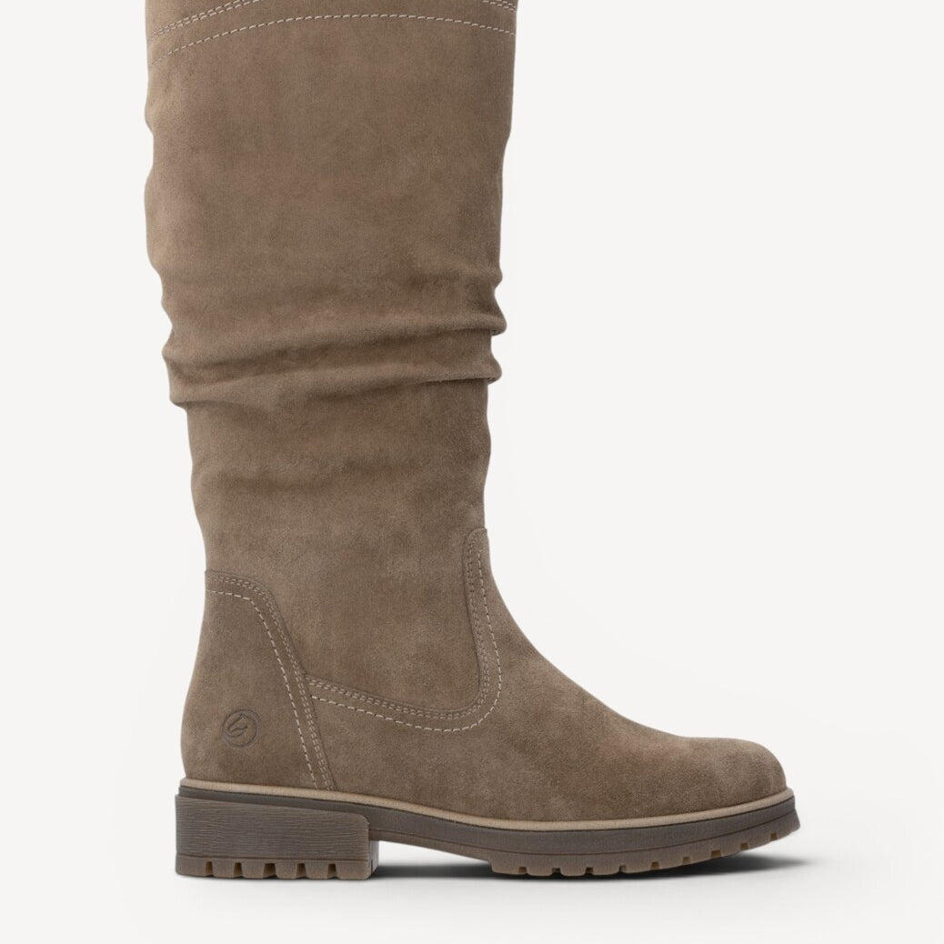 DAMESLAARS LANG/HALFHOOG-Beige suède/nubuck