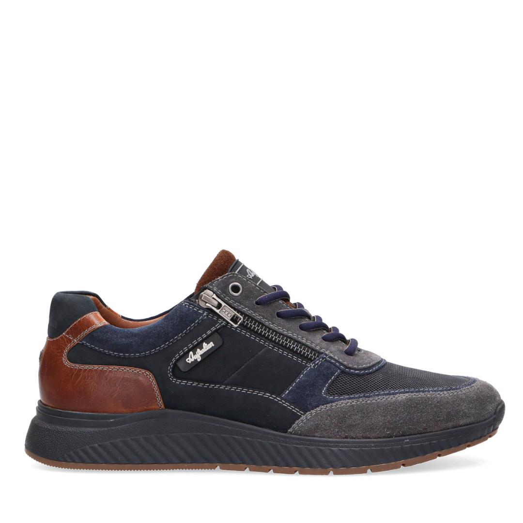Heren veterschoenen-Blauw leer