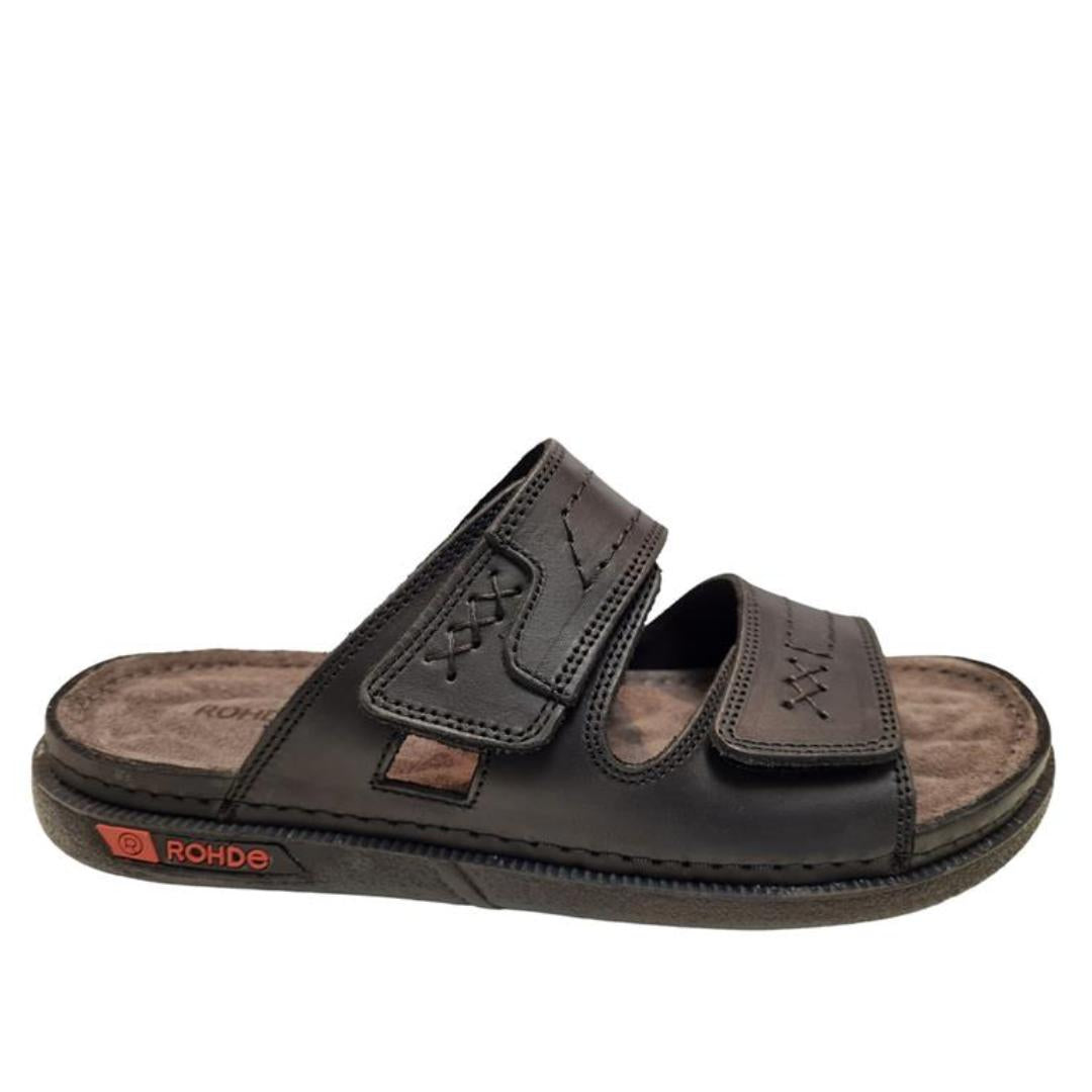 HE SLIPPER/SAND-Zwart leer