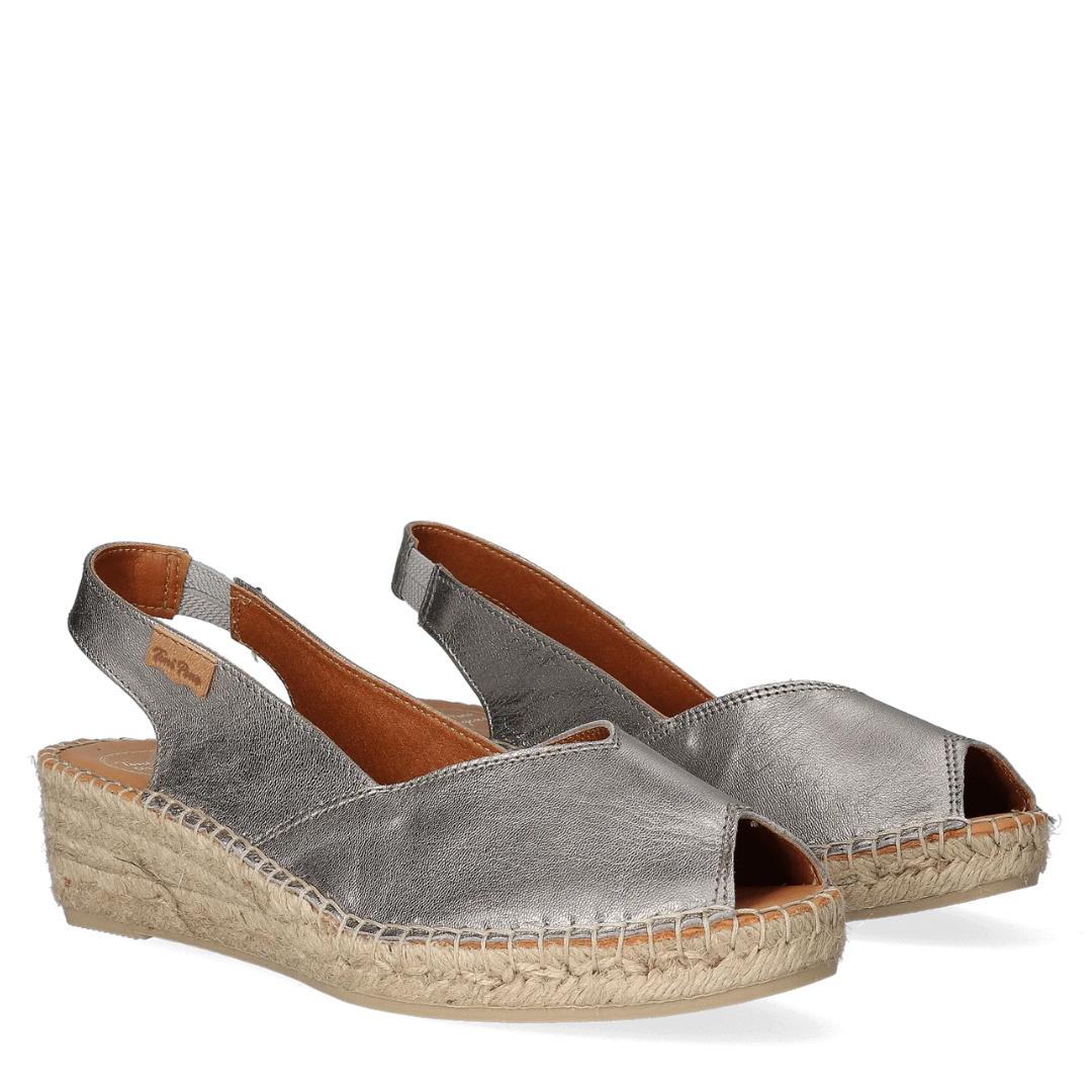 DAMES OPEN SCHOENEN-Zilver leer