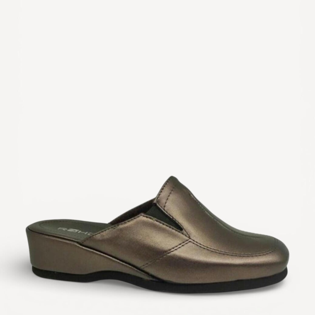 Dames muil pantoffels-Brons leer