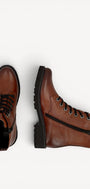 DAMES BOOTS+KORT LAARS-Bruin leer