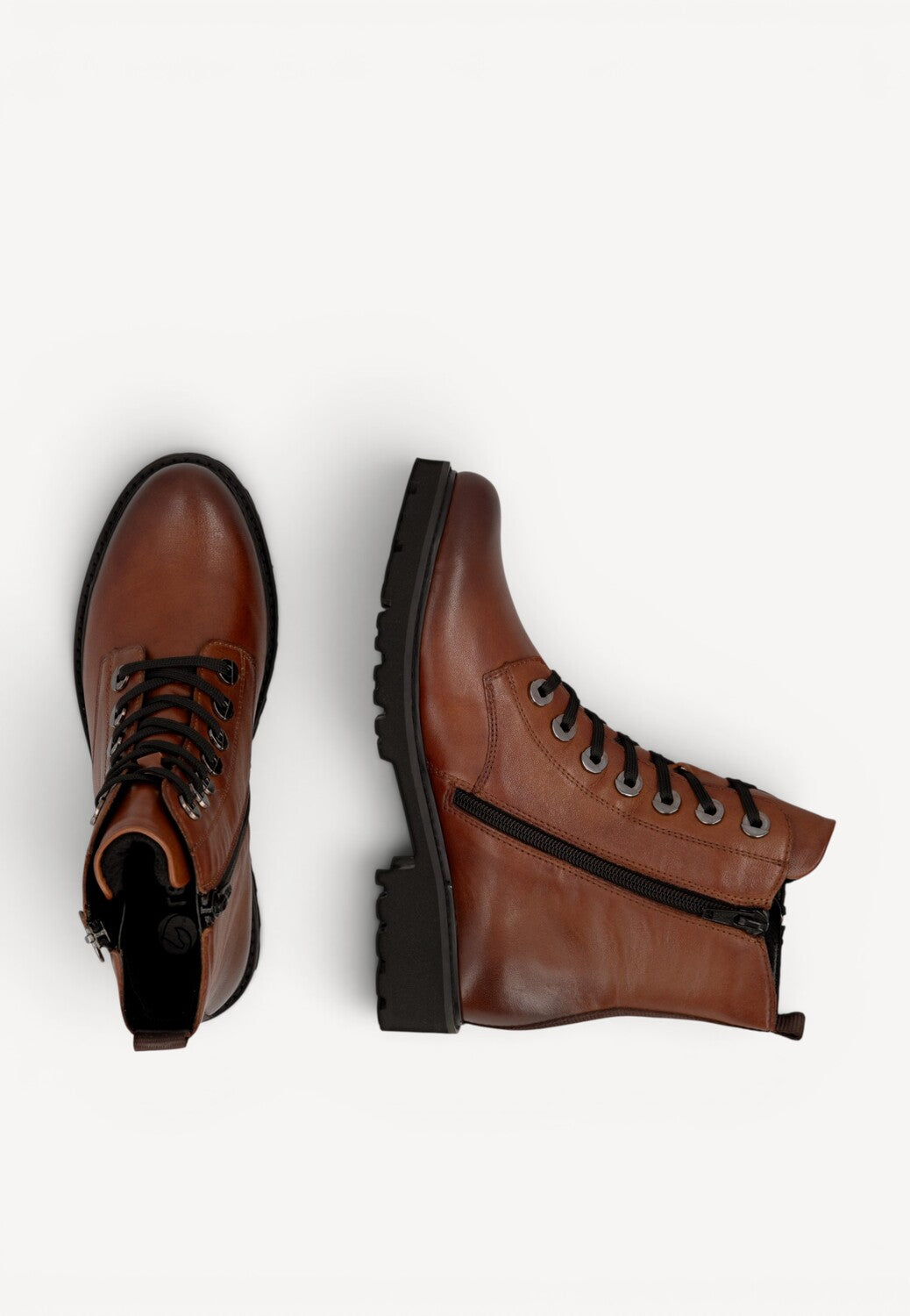 DAMES BOOTS+KORT LAARS-Bruin leer