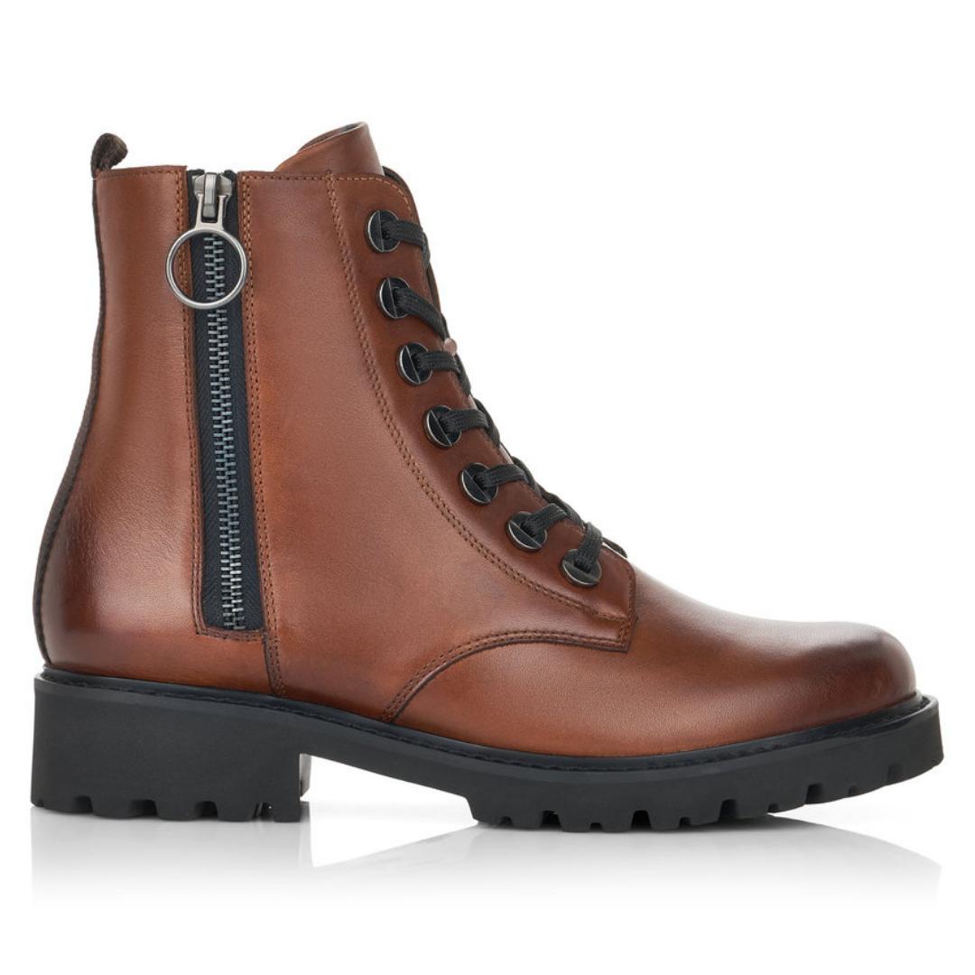 DAMES BOOTS+KORT LAARS-Bruin leer