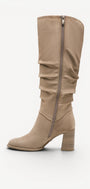 DAMESLAARS LANG/HALFHOOG-Beige suède/nubuck