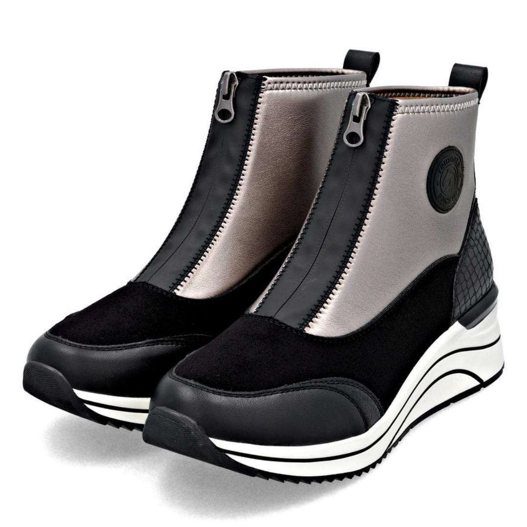 DAMES BOOTS+KORT LAARS-Zwart combi kleur