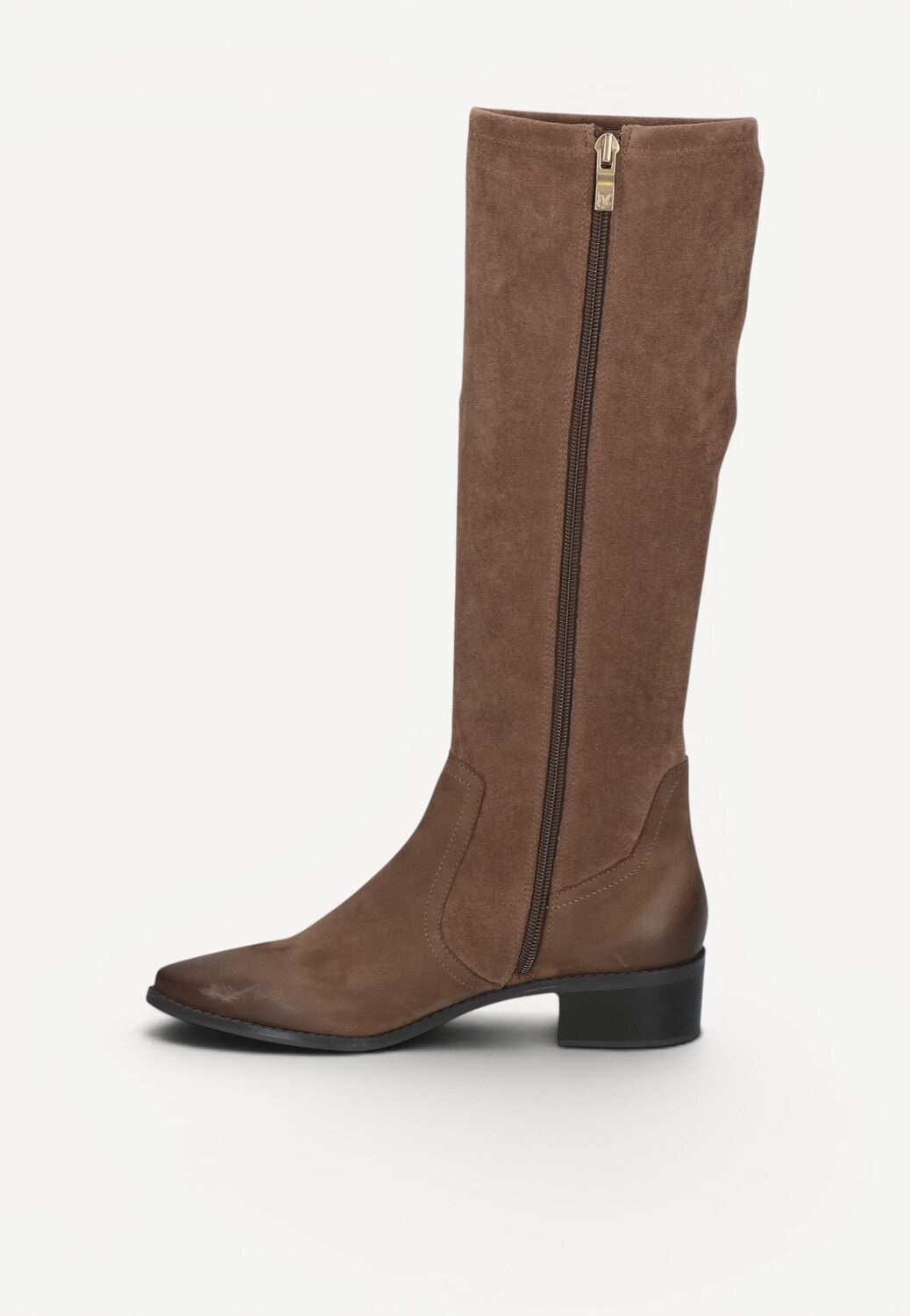 DAMESLAARS LANG/HALFHOOG-Beige suède/nubuck