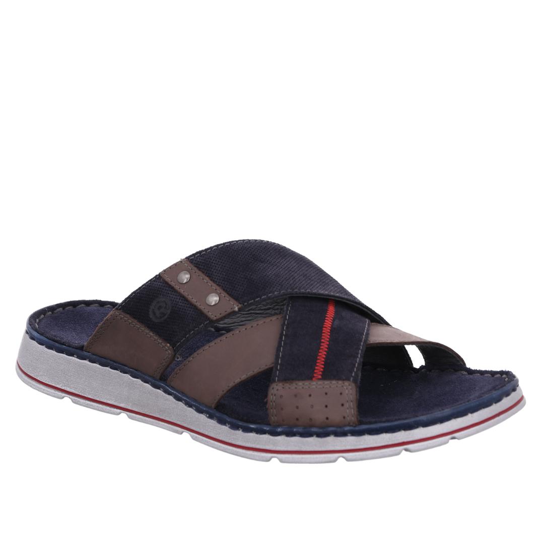 HE SLIPPER/SAND-Blauw suède/nubuck