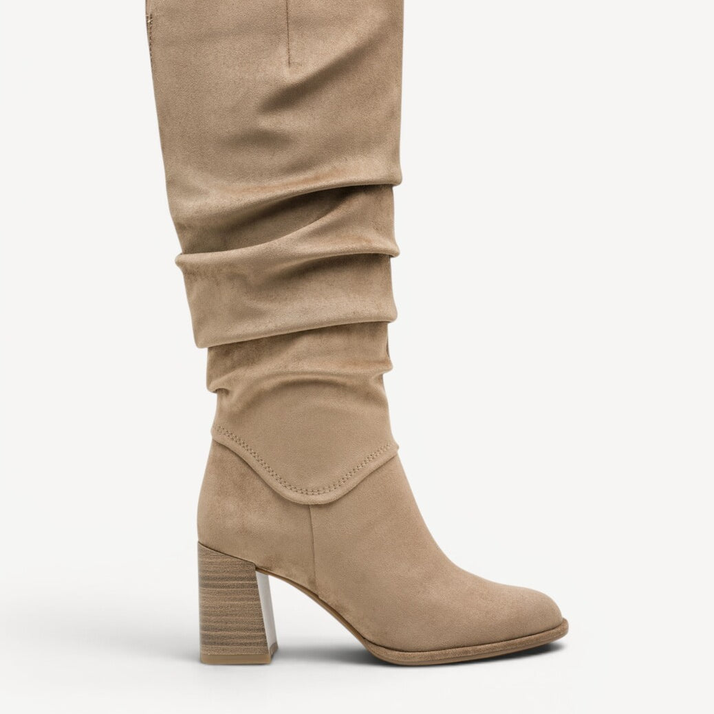 DAMESLAARS LANG/HALFHOOG-Beige suède/nubuck