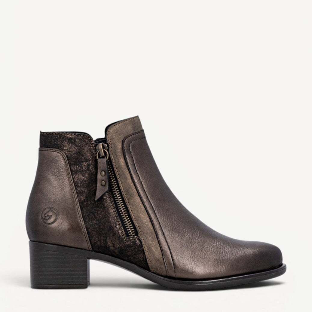 DAMES BOOTS+KORT LAARS-Brons leer