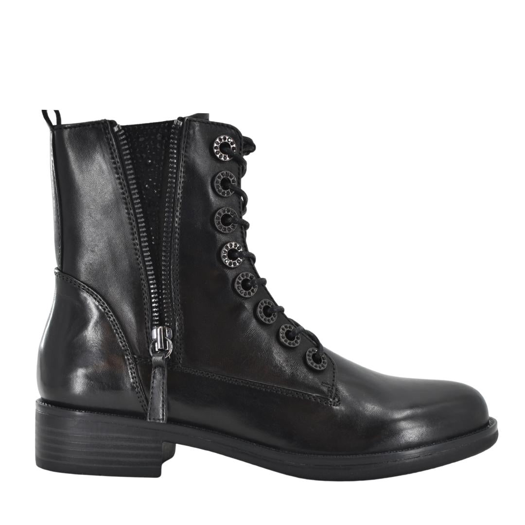 DAMES BOOTS+KORT LAARS-Zwart leer