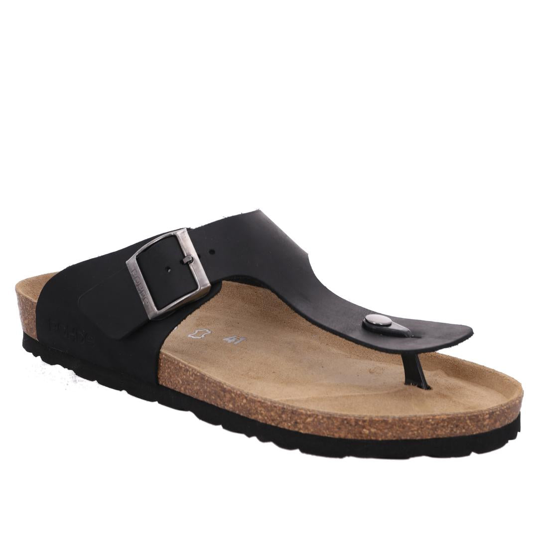 HE SLIPPER/SAND-Zwart leer