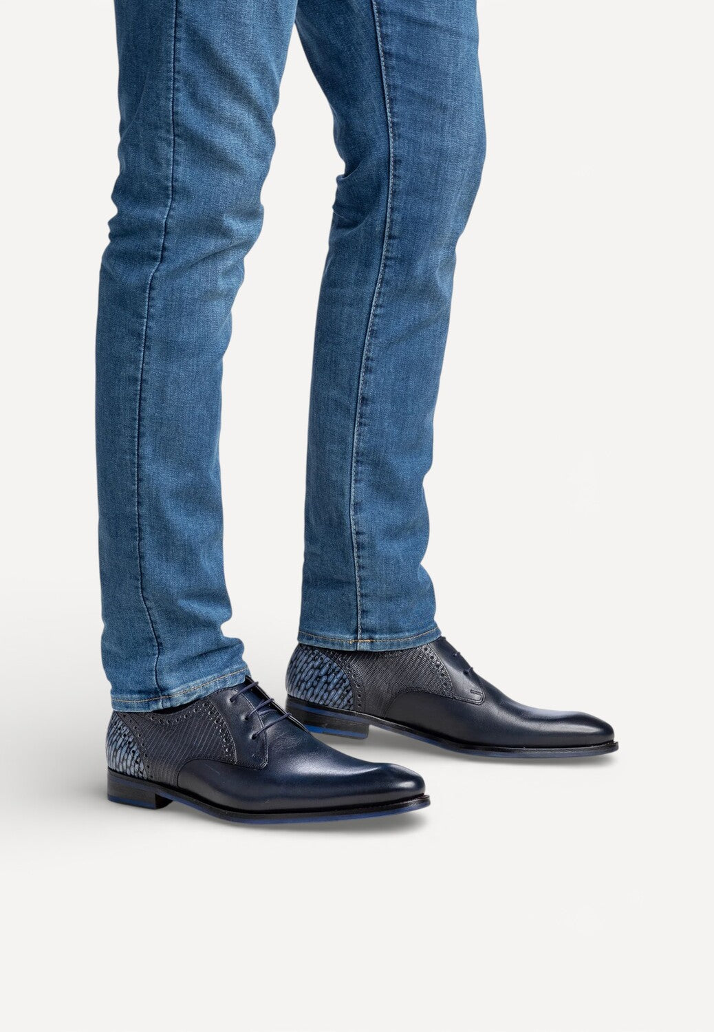 Heren veterschoenen-Blauw leer