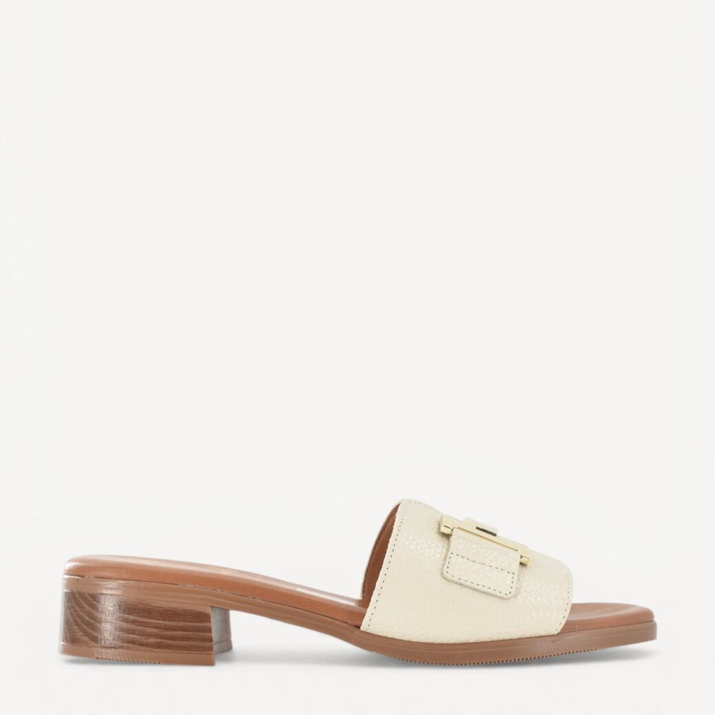 DAMES OPEN SCHOENEN-Beige leer