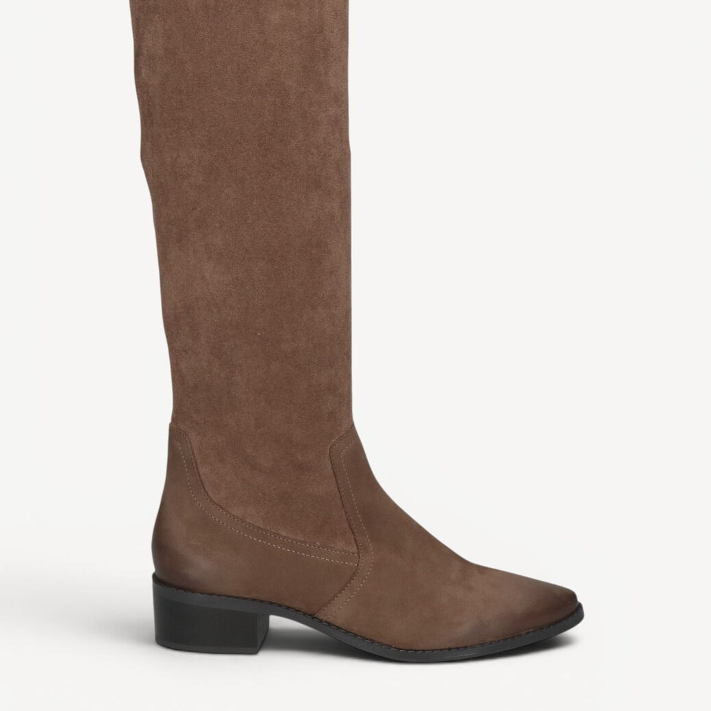 DAMESLAARS LANG/HALFHOOG-Beige suède/nubuck