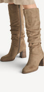 DAMESLAARS LANG/HALFHOOG-Beige suède/nubuck