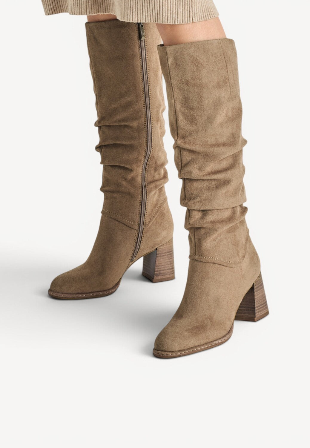 DAMESLAARS LANG/HALFHOOG-Beige suède/nubuck