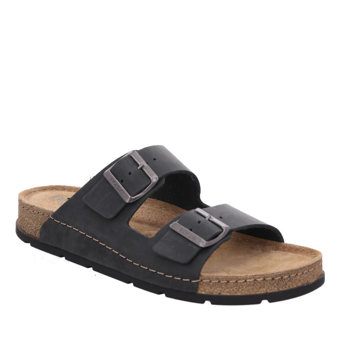 HE SLIPPER/SAND-Zwart leer