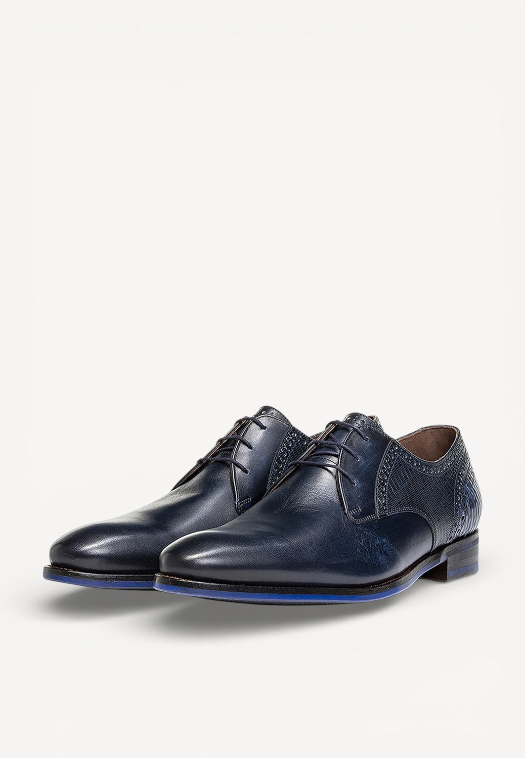 Heren veterschoenen-Blauw leer